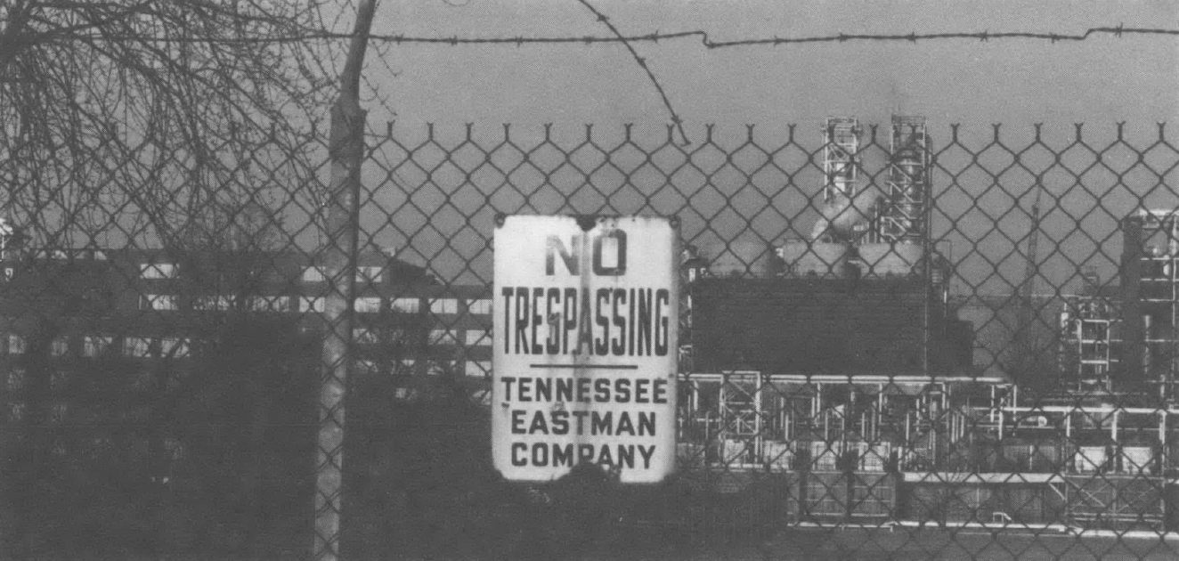 Black and white photo of No Trespassing sign