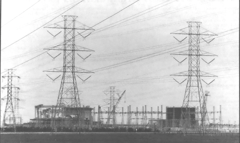 Black and white photo of power lines