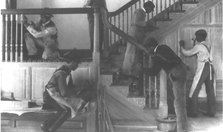 Students work on a starcase