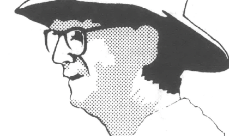 Drawing of profile of a man with hat and glassess, looking left