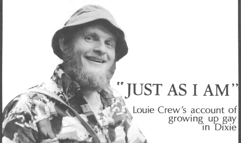 Black and white photo of young white man with beard wearing bucket hat and patterned shirt, smiling at the camera, with title text