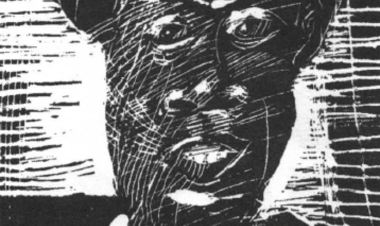 Black and white woodcut portrait of Black man
