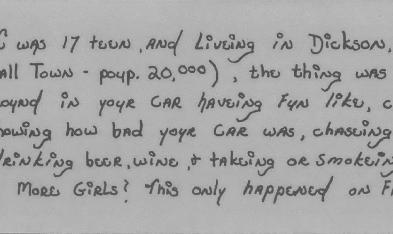 Photo of handwritten version of first paragraph of Love Hurts Forever