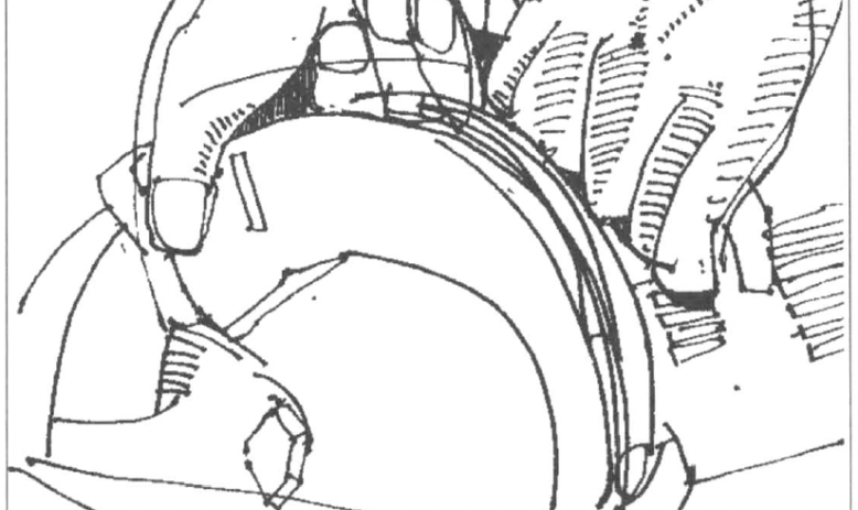 Sketch of hands pushing table saw