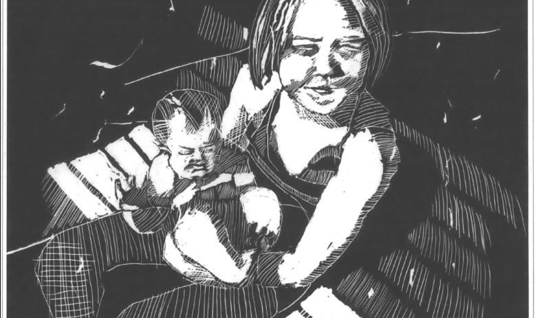 illustration of woman holding baby