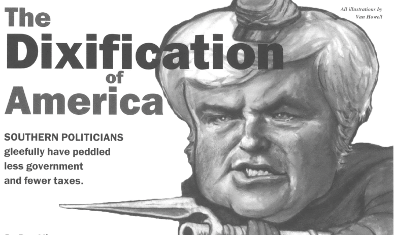 Sketch of Newt Gingrich pointing a bayonet