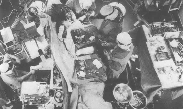 Aerial view of operating room