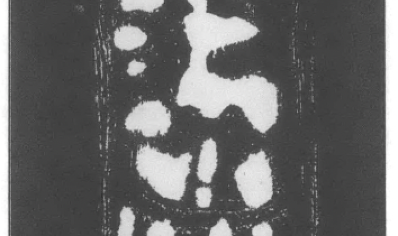 abstract print geometric outline onto black and organic shapes in relief 