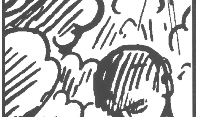 Drawing of a head bent down background of clouds and rays falling down on them