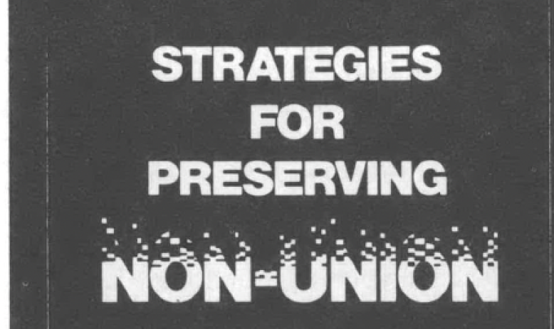 Black and white collage of anti-union propaganda