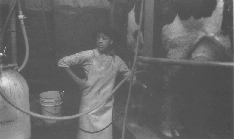 Child working in industrial room 