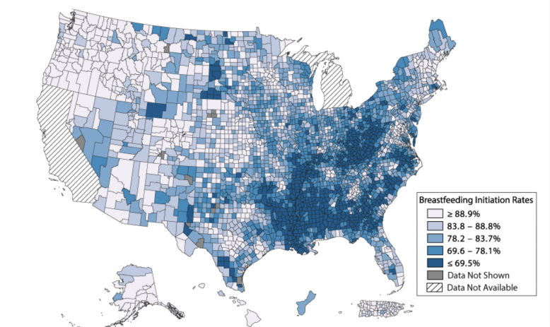 CDC map of breastfeeding initiation rates by county