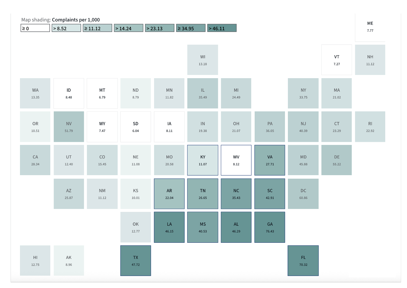 CFPB Complaints Map By State