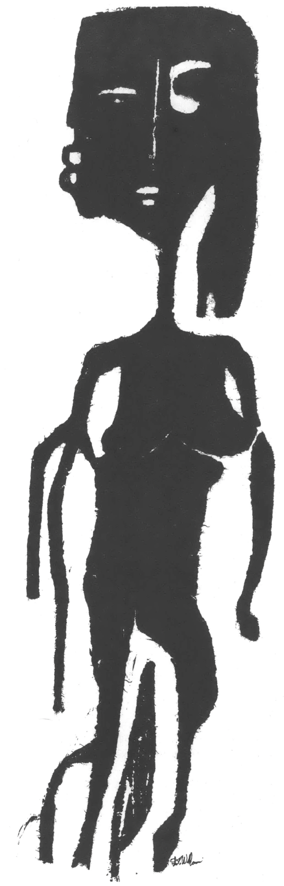 Black and white print image of a distorted Black woman's body