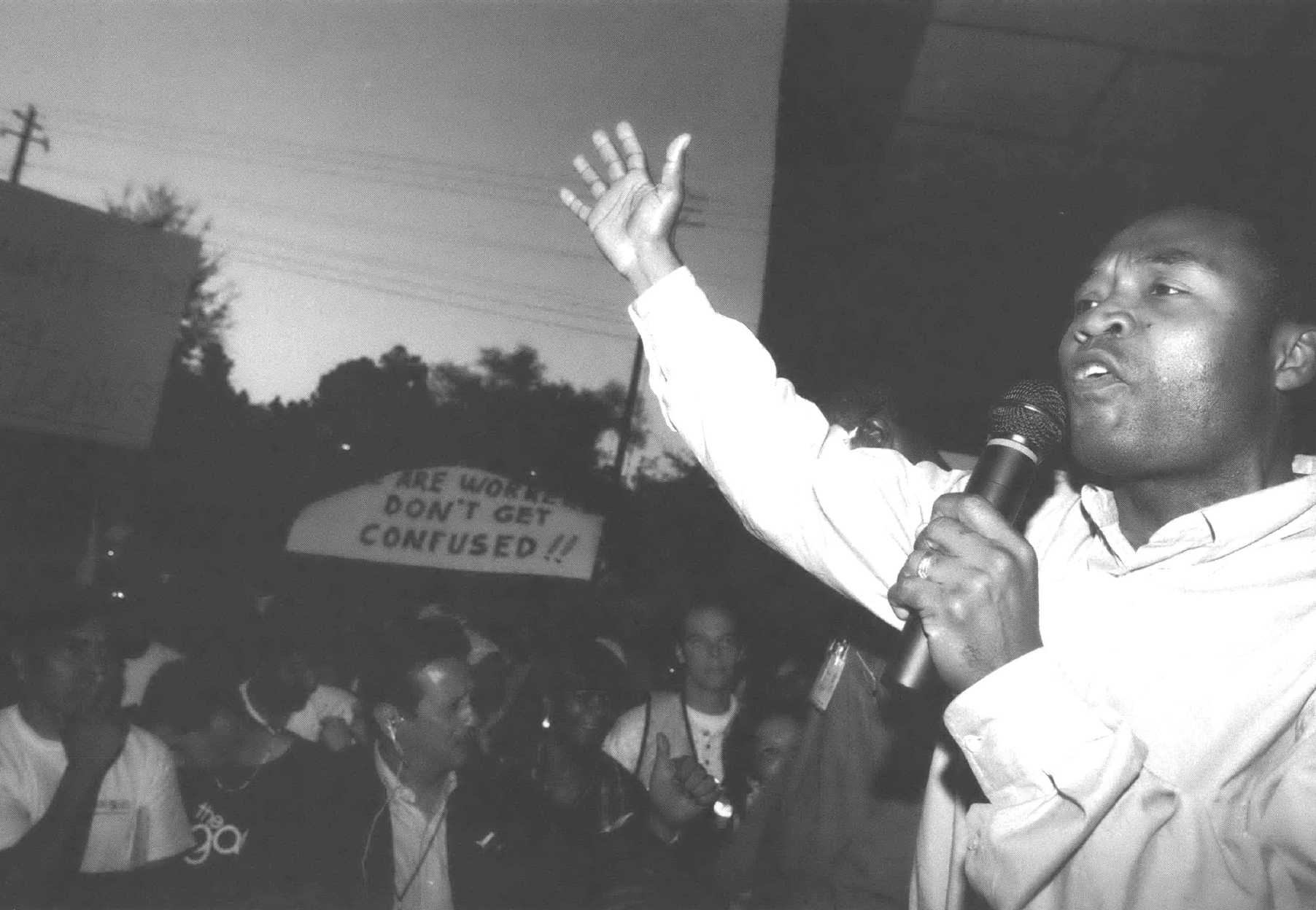 Man speaking to rally