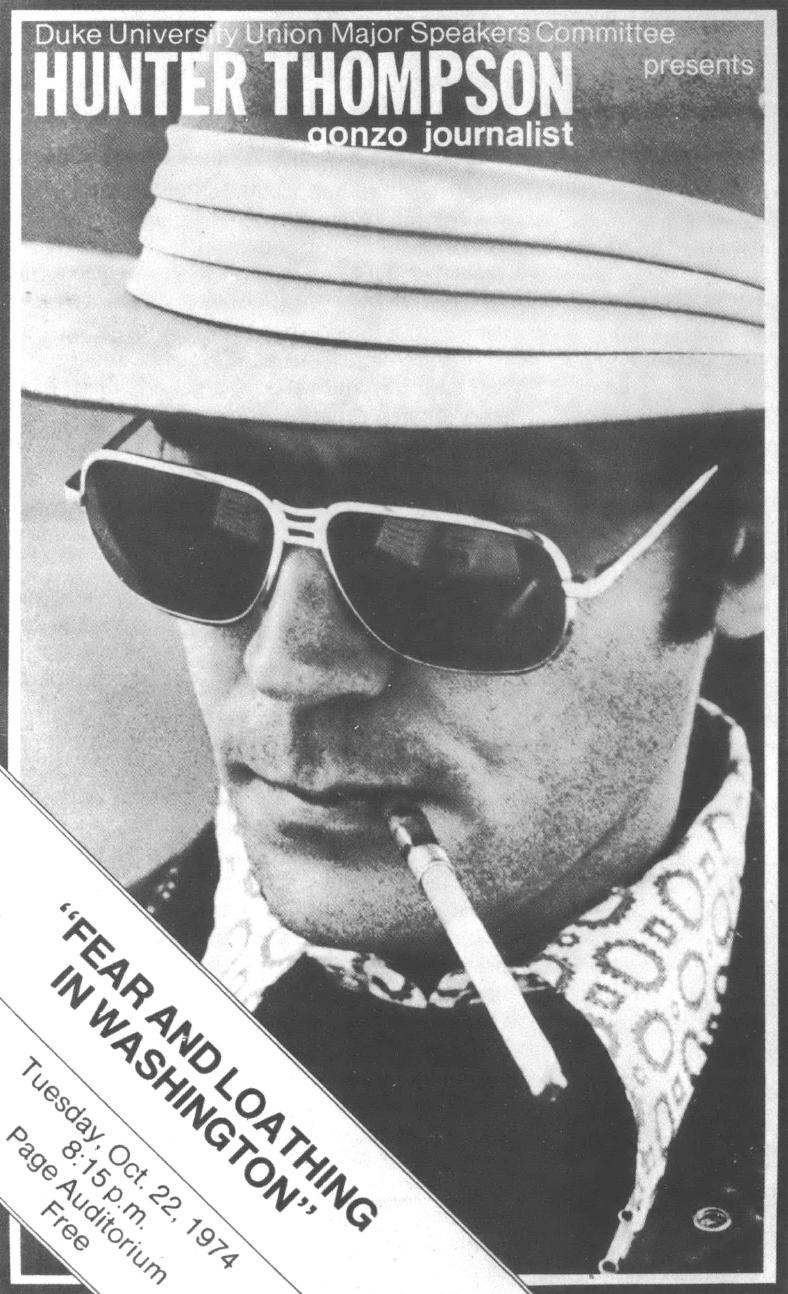 Hunter S. Thompson on poster for event at Duke University