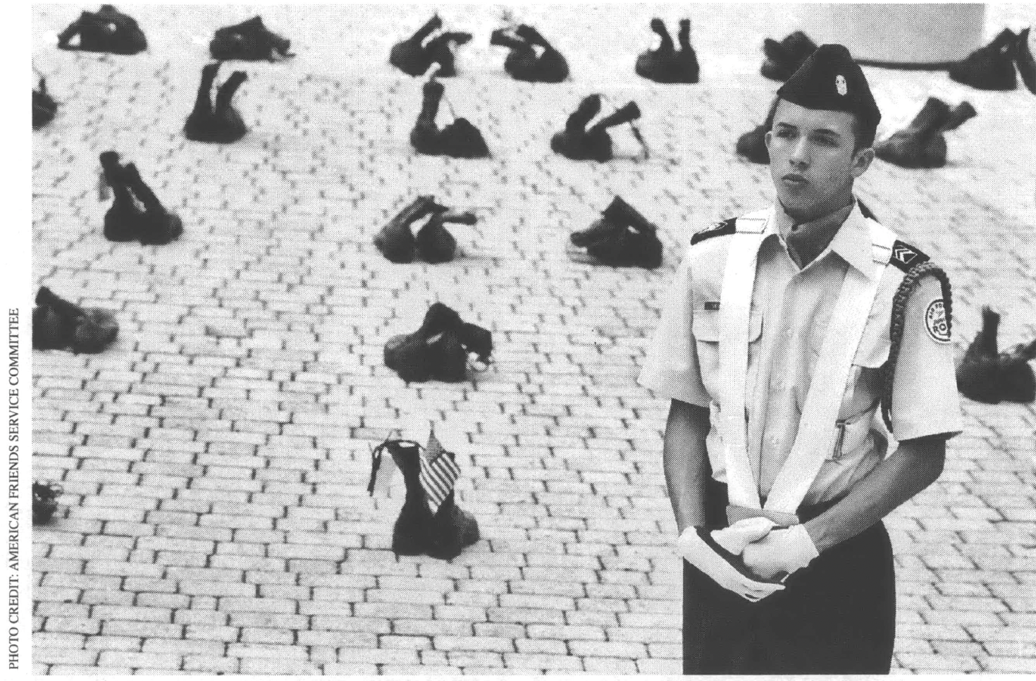 Soldier in front of steps 