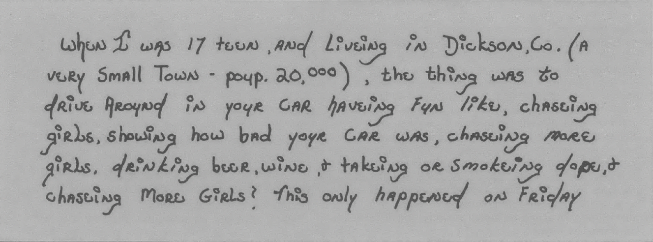 Photo of handwritten version of first paragraph of Love Hurts Forever