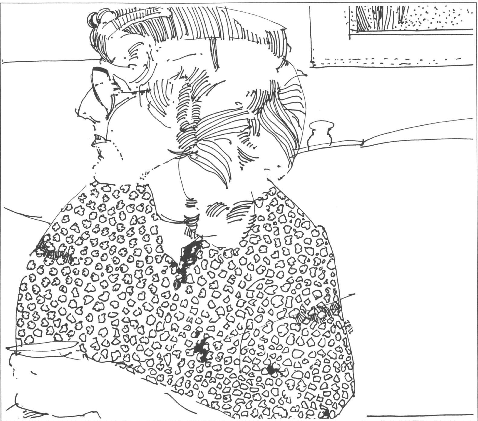 drawing of a woman looking to the right, glassess,