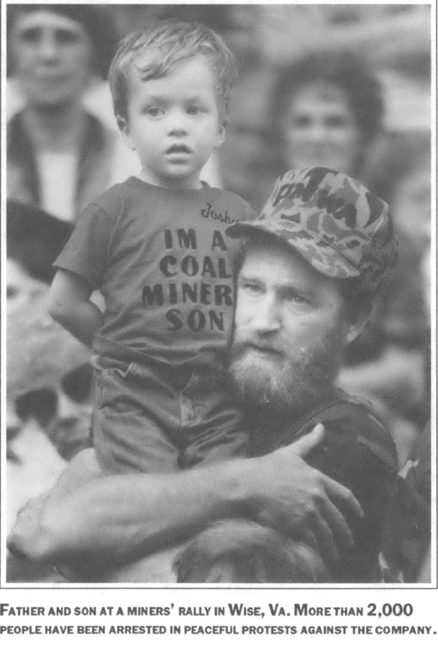 father and son at miners' rally