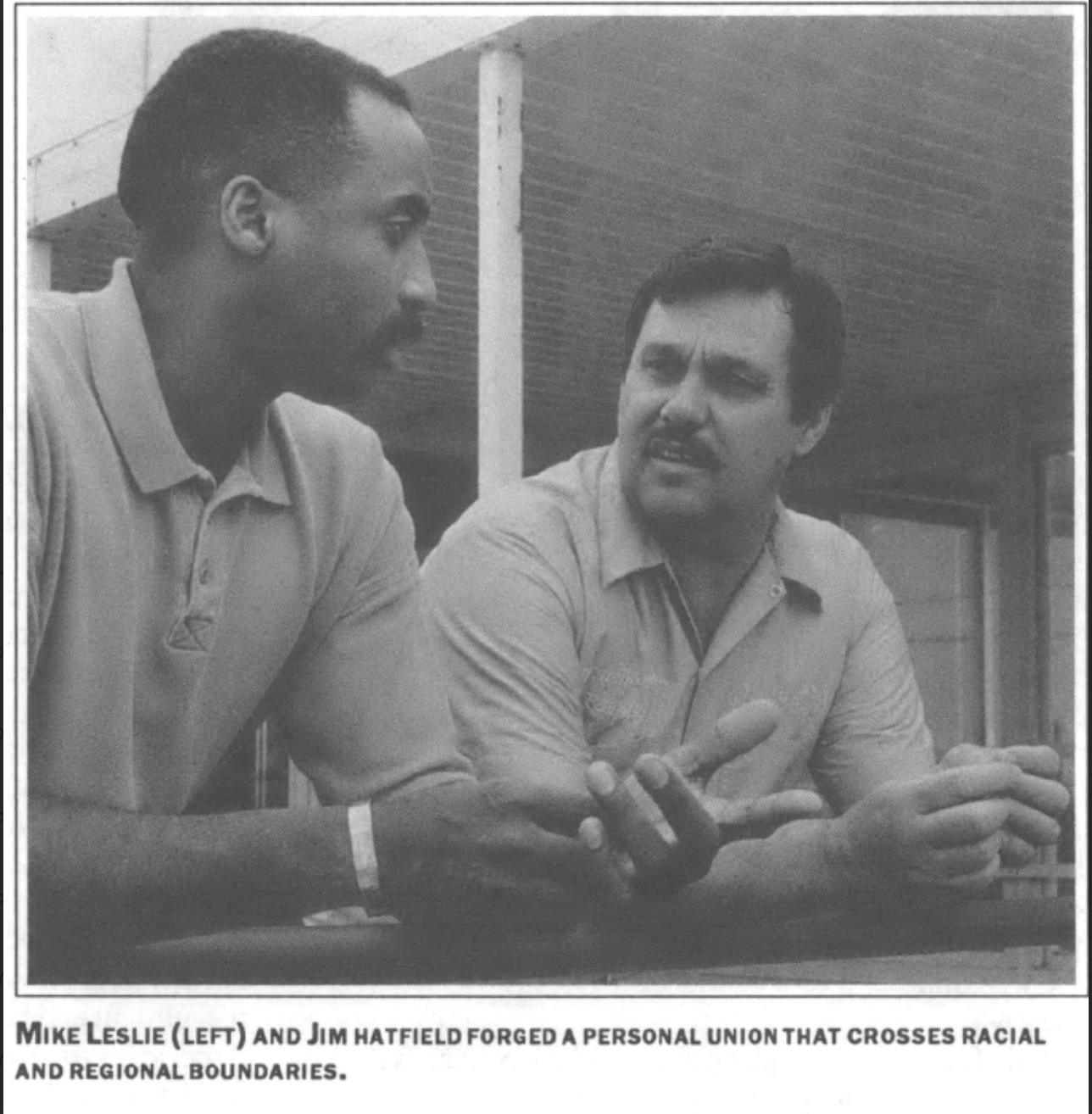 Mike Leslie and Jim Hatfield talking