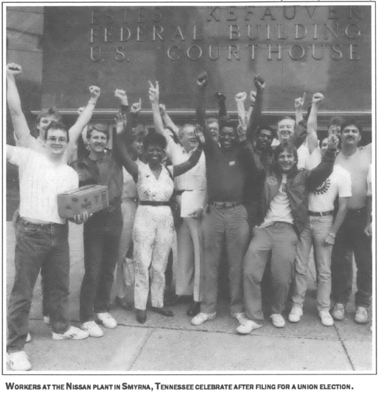 auto workers celebrate after union election