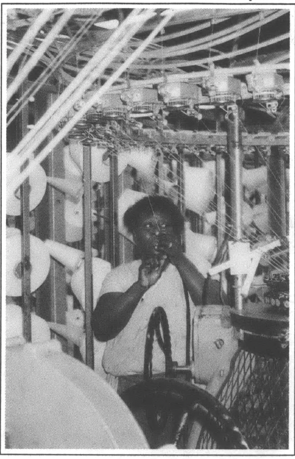 woman works a mechanical loom