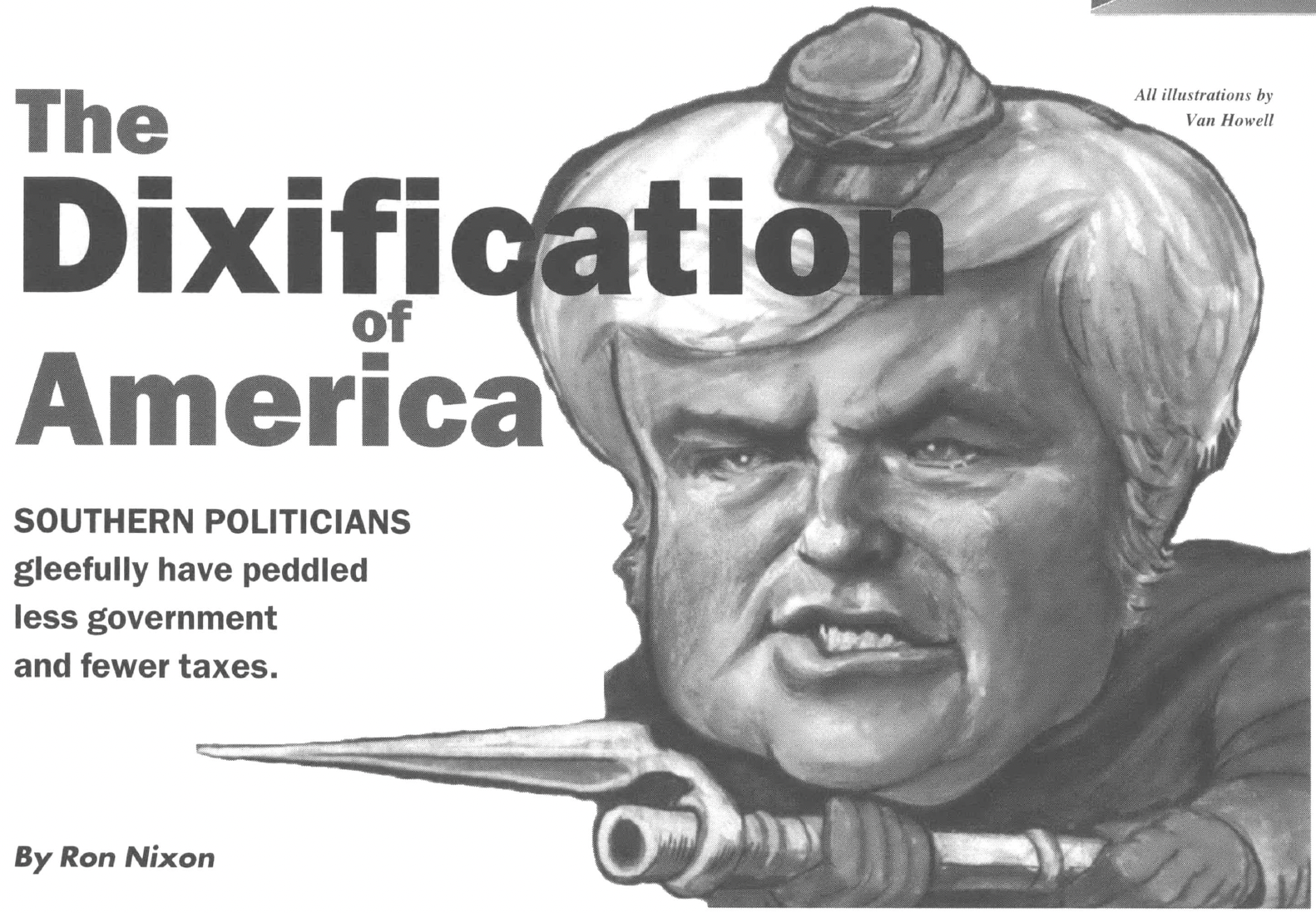 Sketch of Newt Gingrich pointing a bayonet