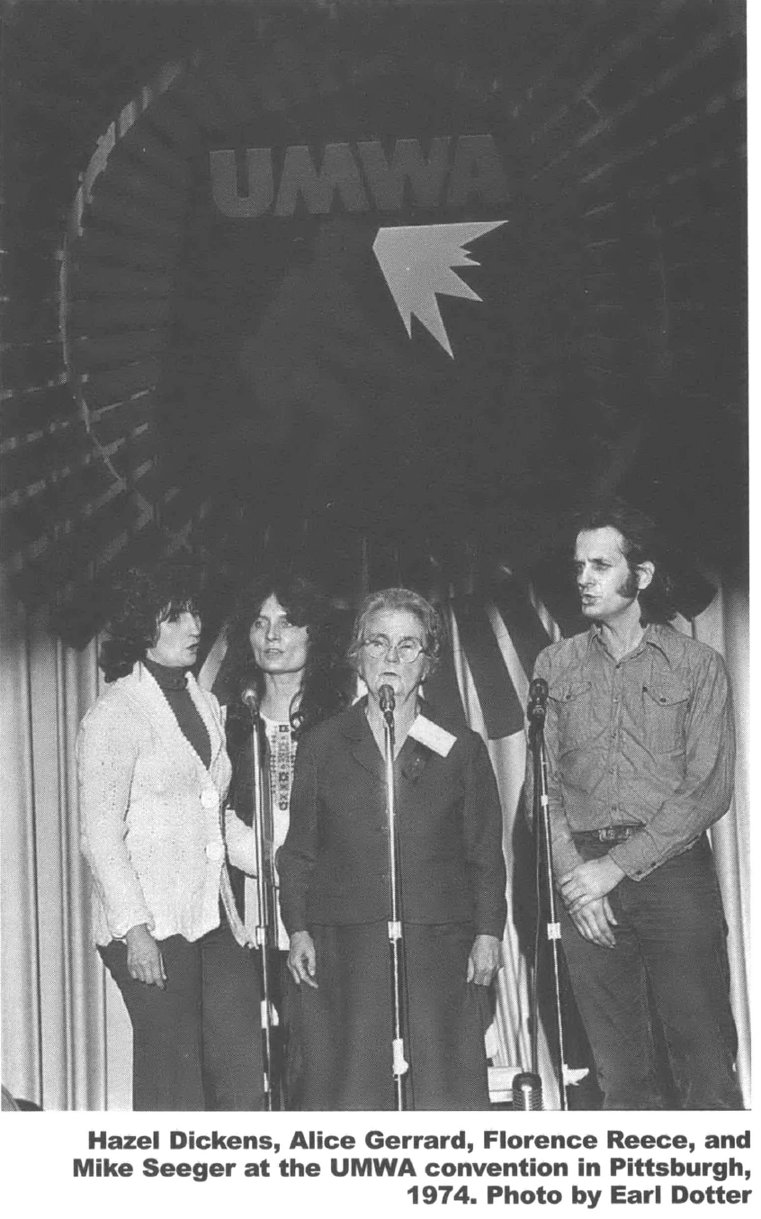 Hazel Dickens, Alice Gerard, Florence Reece, and Mike Seeger at a UMWA convention