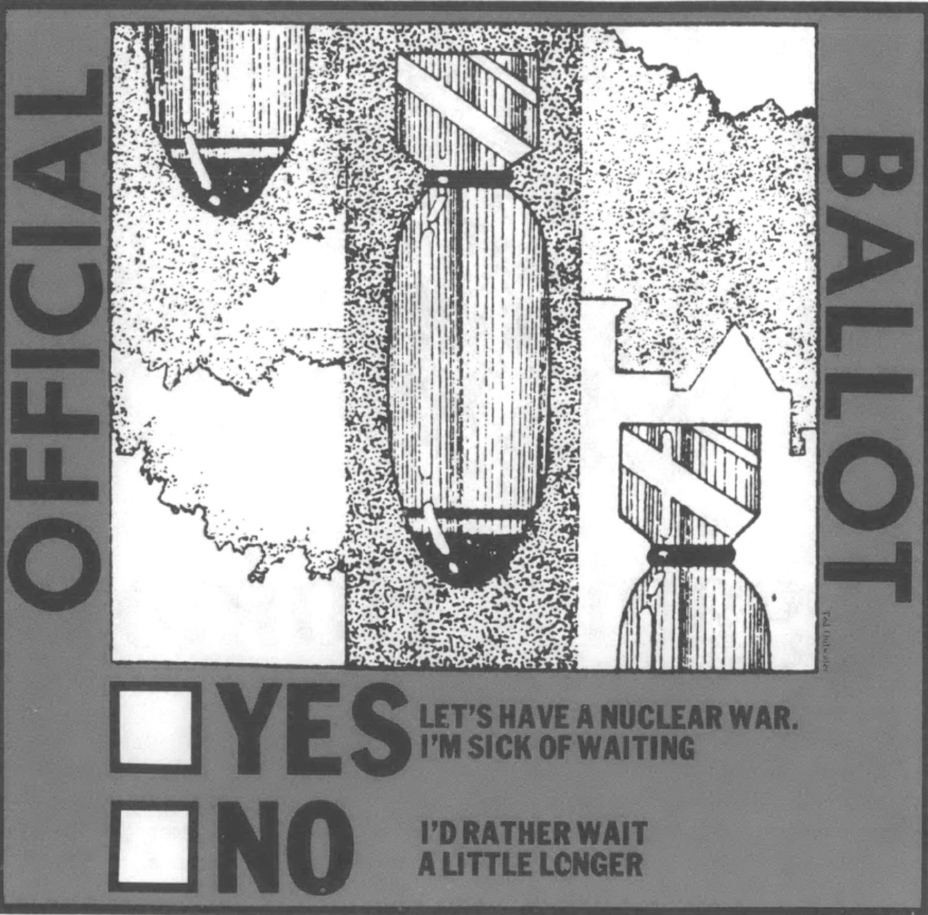 A bomb is pictured on a ballot above Yes and No boxes