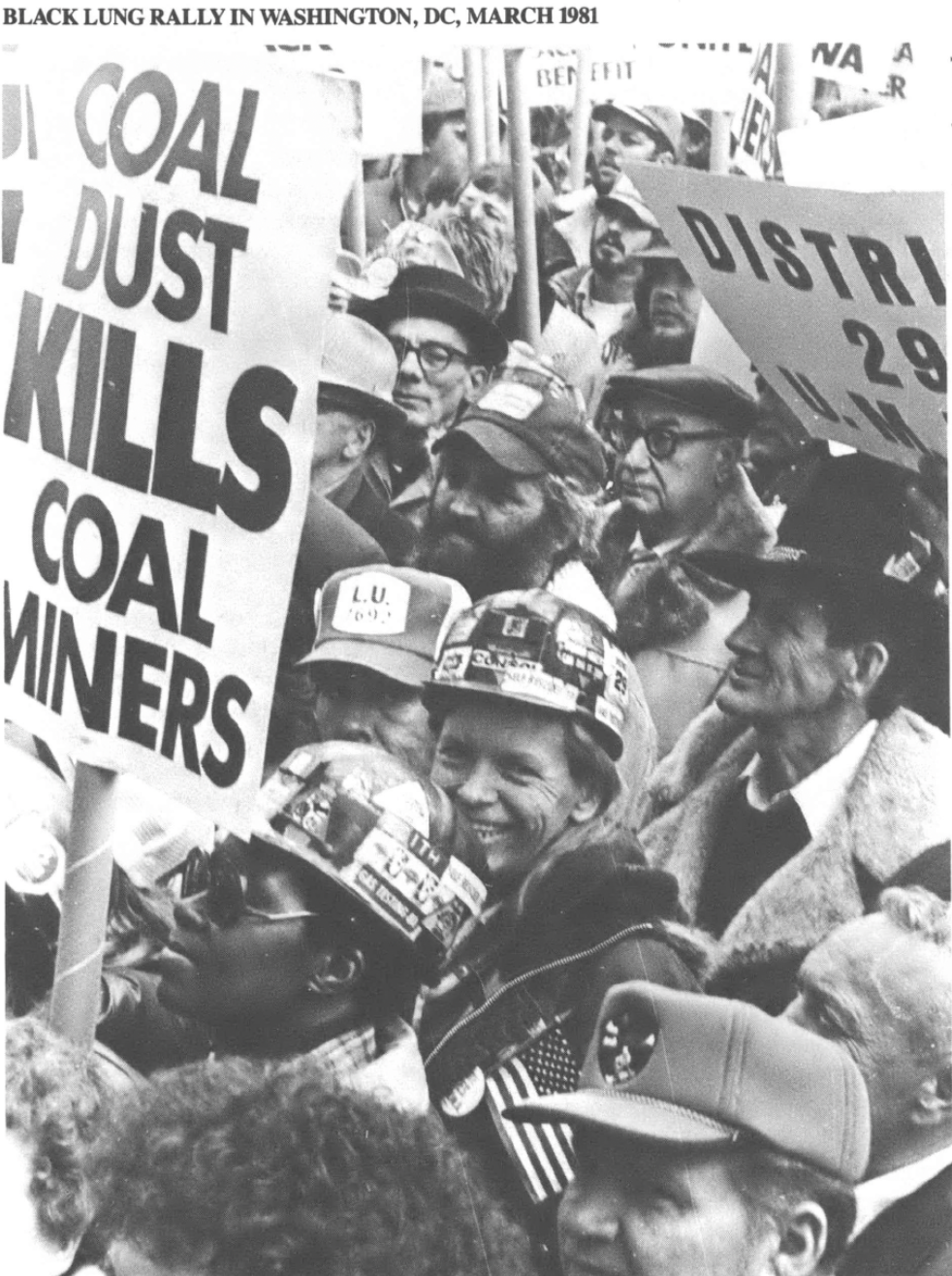 workers holding signs at Black Lung Washington, DC 1981 rally