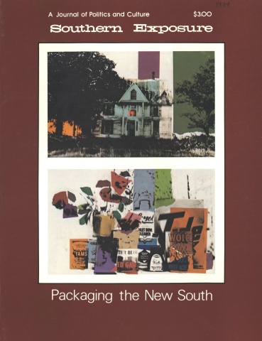 The cover features two photos arranged vertically, of a crumbling Southern farmhouse and one of various commercial products made in the South