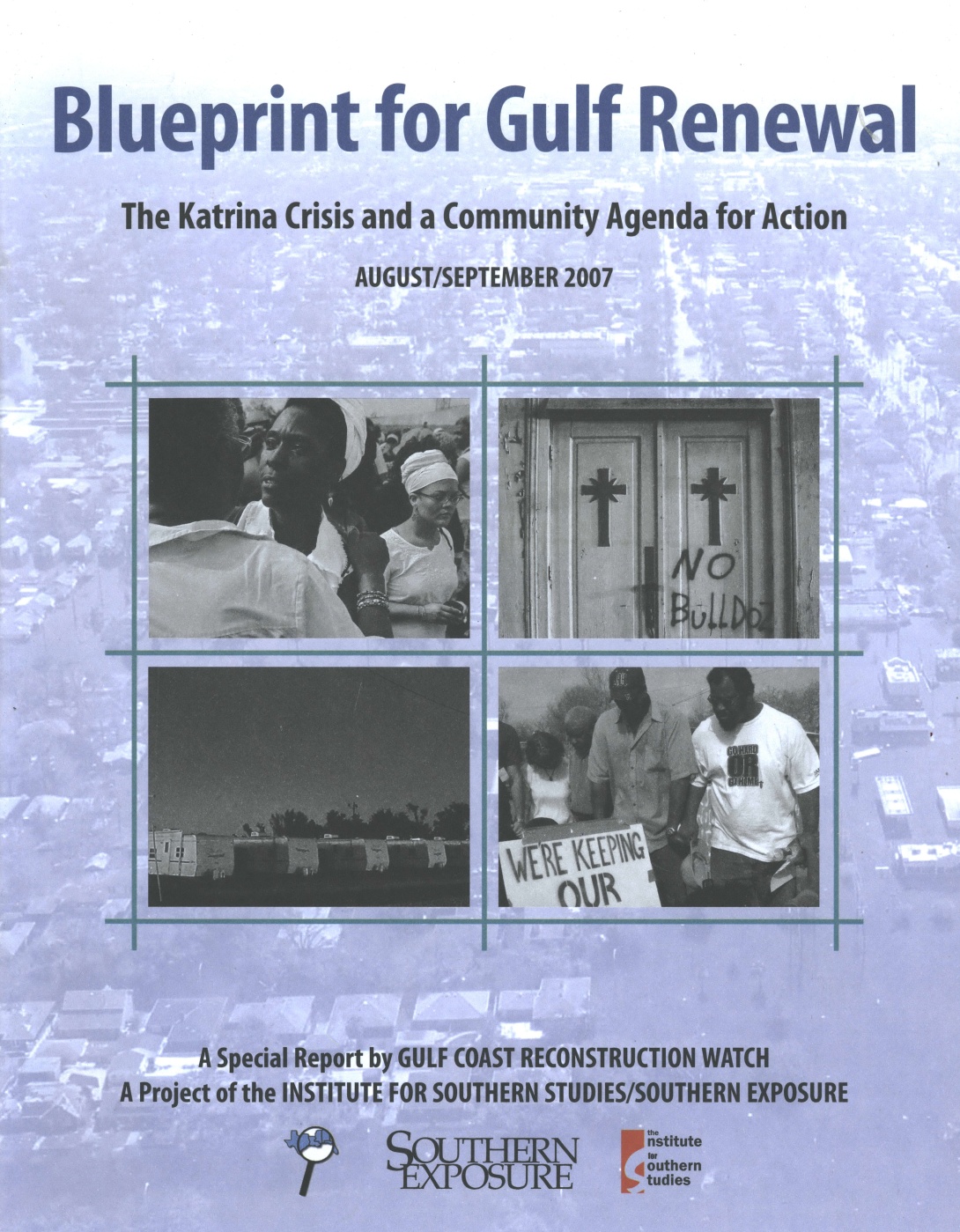 Report cover reading "Blueprint for Gulf Renewal: The Katrina Crisis and a Community Agenda for Action"