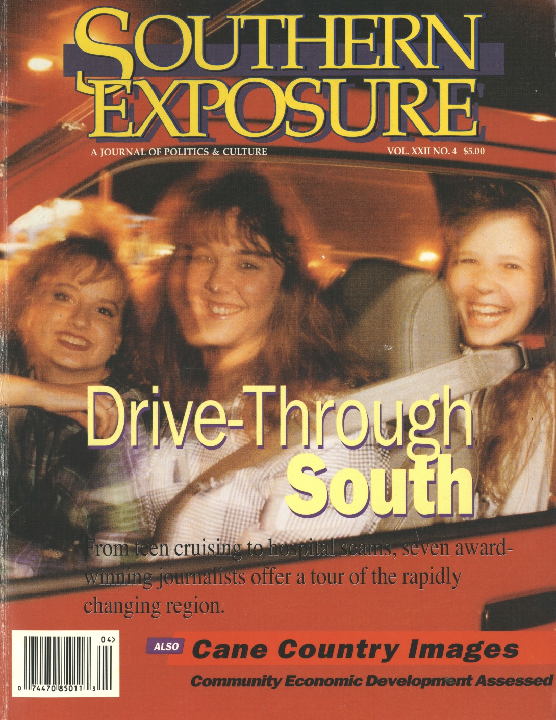 Magazine cover with a group of girls laughing and smiling in a car, reads "Drive-Through South: From teen cruising to hospital scams, seven award-winning journalists offer a tour of the rapidly changing region"