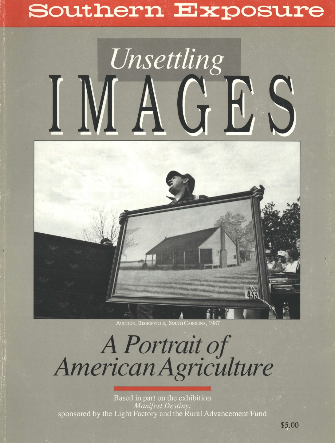 Magazine cover reading "Unsettling Images" with photo of man holding painting