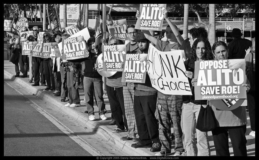 People protest against the nomination of Judge Samuel Alito to the Supreme Court in 2006