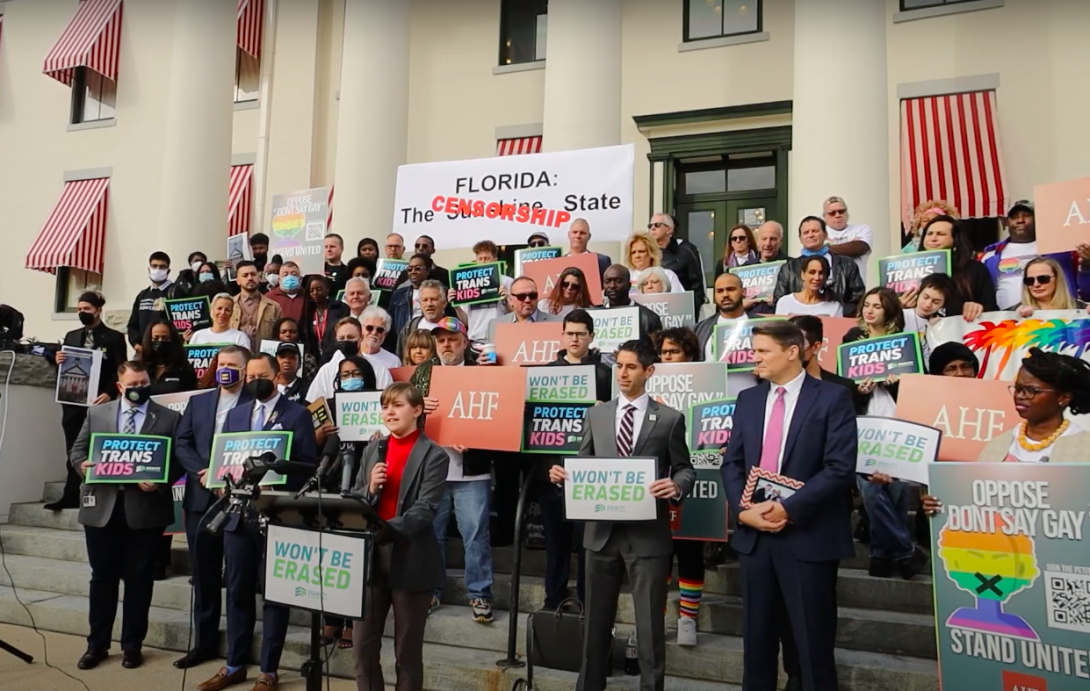 Press conference with Equality Florida, AIDS Healthcare Foundation, and the Human Rights Campaign held at the Florida Capitol in Tallahassee, FL on Feb. 15, 2022. 