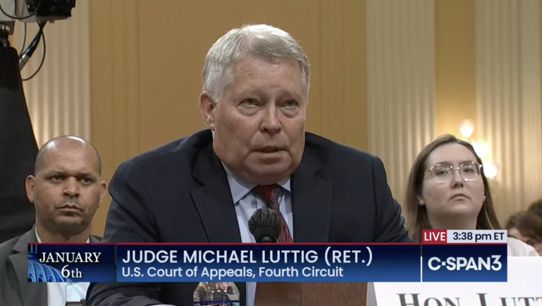 Judge Michael Luttig testifies before the Jan. 6 committee on June 18.